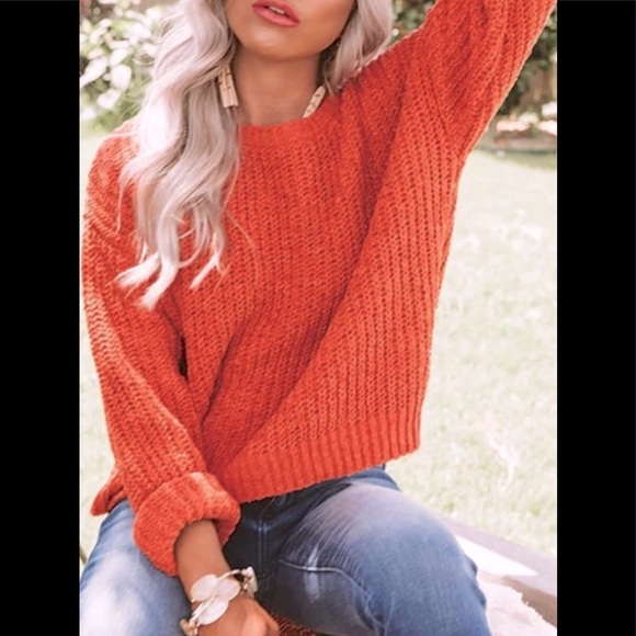 Rib Knit Crew Neck knitted Drop Shoulder Sleeve Loose Fit Sexy Comfy Sweater - Picture 3 of 10